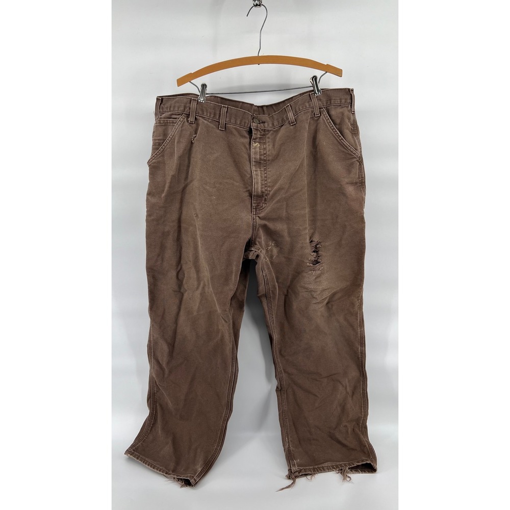 Vintage Carhartt Brown Duck Carpenter Work Pants Distressed Thrashed Mens 44x32 - Picture 2 of 12